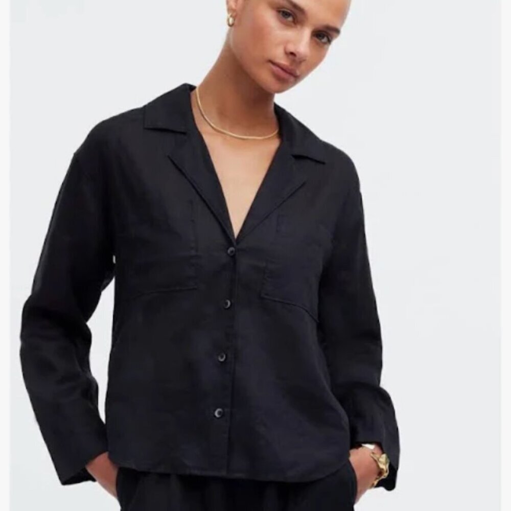 Madewell Black Button-Front Collared Blouse